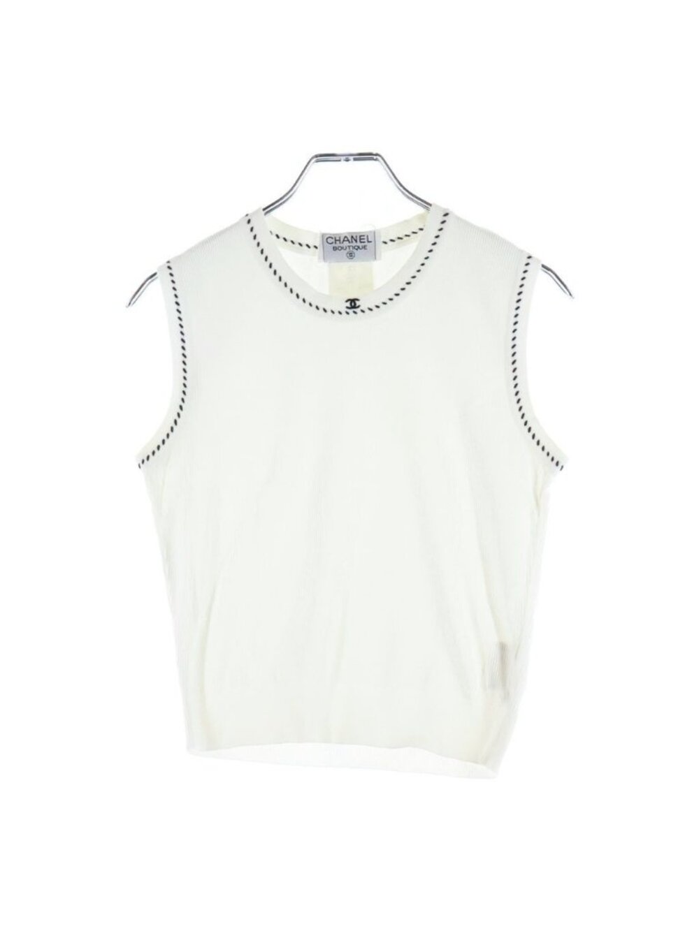 Chanel CC Logo Sleeveless Knit Top White Sweater